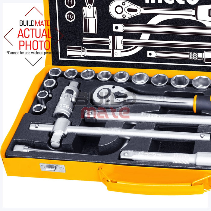 BUILDMATE Ingco 24PCS Socket Set 1/2" Inch Auto Repair Drive Tool Kit Ratchet Wrench HKTS0243 IHT
