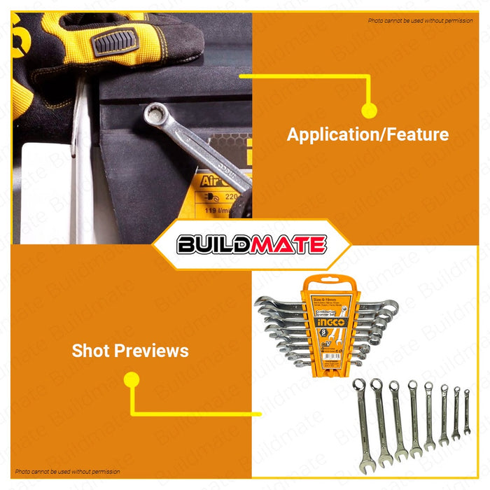 BUILDMATE Ingco 6pcs / 8pcs Combination Spanner Set Cr-V Heavy Duty Open-End and Ring Spanner Set Ratcheting Spanner Set - IHT