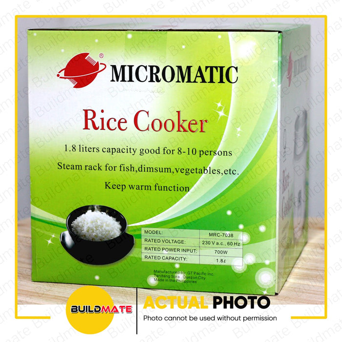 MICROMATIC Rice Cooker with Steamer 1.8L 10 CUPS MRC-7038 •BUILDMATE•