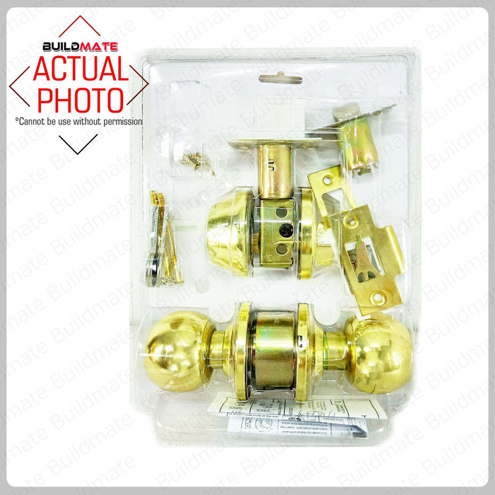 BUILDMATE Powerhouse PRO SERIES COMBO Entrance Lockset + Single Deadbolt 587PBET + 7301PBSD Brass Finish - PHDH