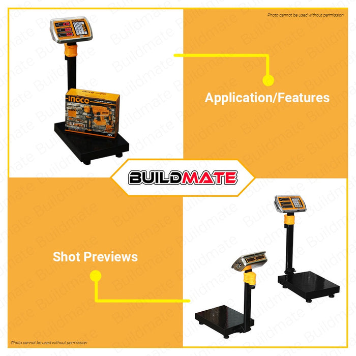 INGCO Lithium Ion Cordless Battery Operated Weighing Scale 12V 100KG & 300KG LED Wireless Digital Screen With Battery & Charger CES1267 | CES1245 •BUILDMATE• ICPT