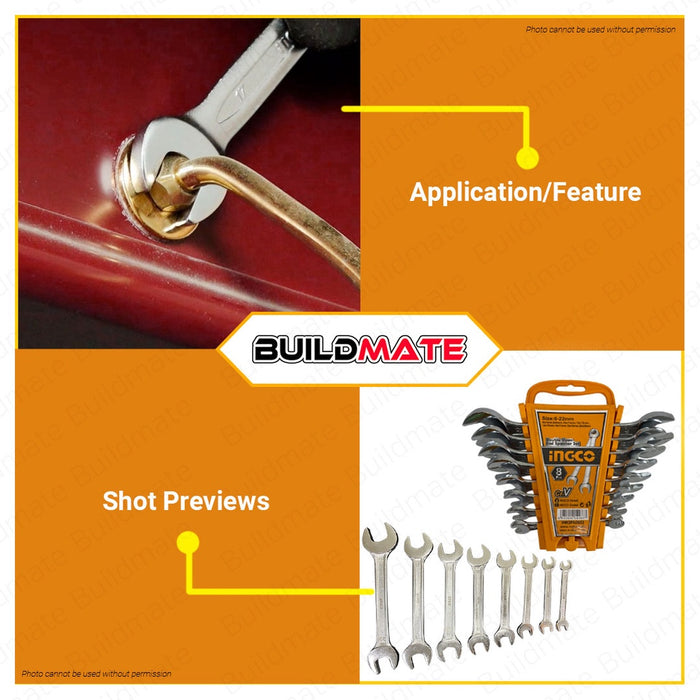 INGCO 8PCS Double Open End Spanner Wrench Set 6mm-22mm Cr-V IHKSPA0802 •BUILDMATE• IHT2
