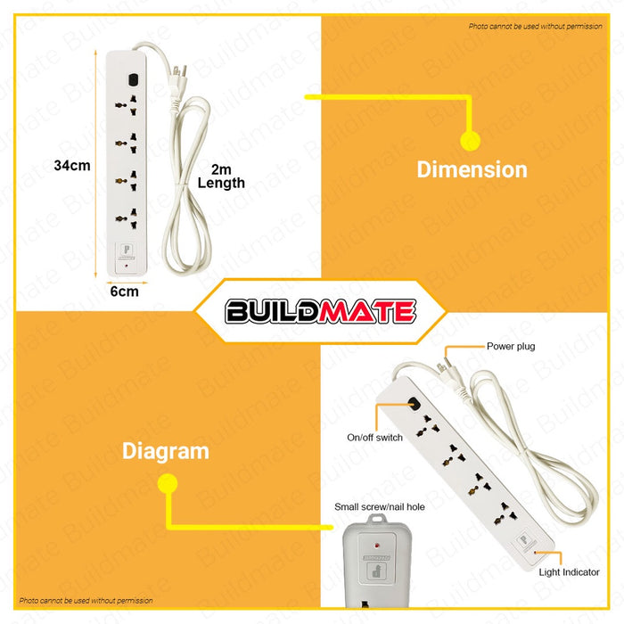 POWERHOUSE USA Extension Cord Single Switch Universal Outlet Socket Surge Protector PHEC-005 PWTA