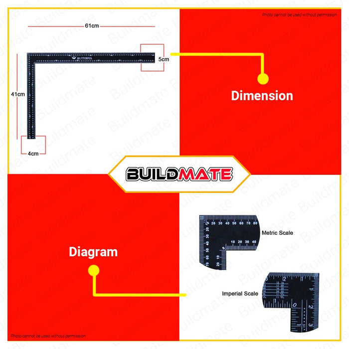 BUTTERFLY TAIWAN Measuring Carpenter L Tri Square 16 x 24 Inches METRIC AND IMPERIAL #490 BUILDMATE