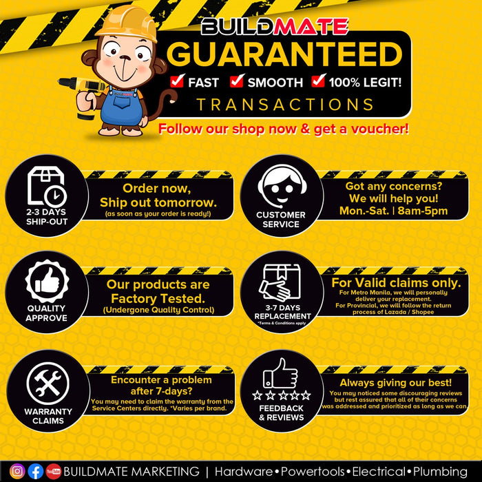 PROMAN | PROBUILD Shafting 1 1/4" Inch With Pillow Block No.1 Dual Blade Saw Shaft PT-SPB3 BUILDMATE