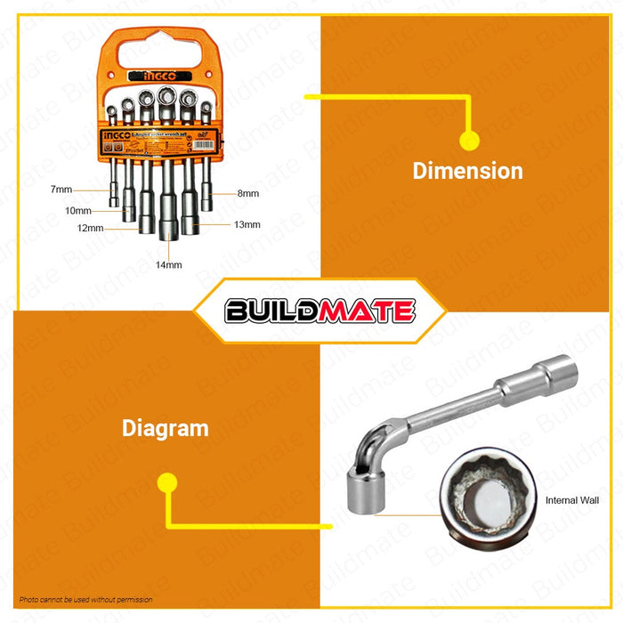 INGCO 6 PCS/SET L-Angled Socket Wrench Set Cr-V LASWT0601 •BUILDMATE• HT2