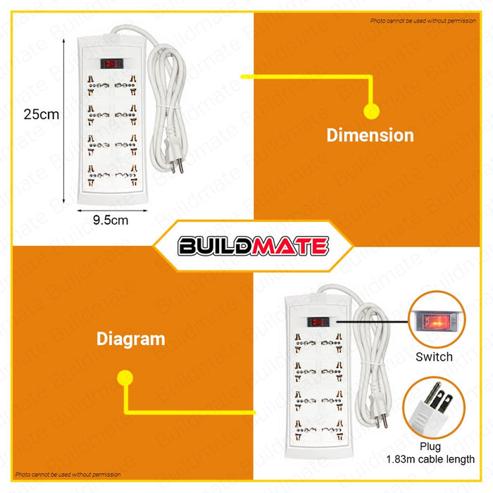 OMNI Universal Outlet Extension Cord 8 Gang with Switch Power Strip WEU108PK •BUILDMATE•