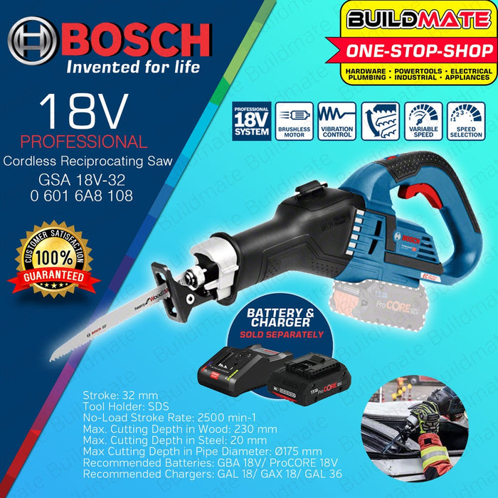 BOSCH Professional 18V Li-Ion Lithium Ion Cordless Reciprocating Saw Solo GSA 18V-32 06016A8108 BLC