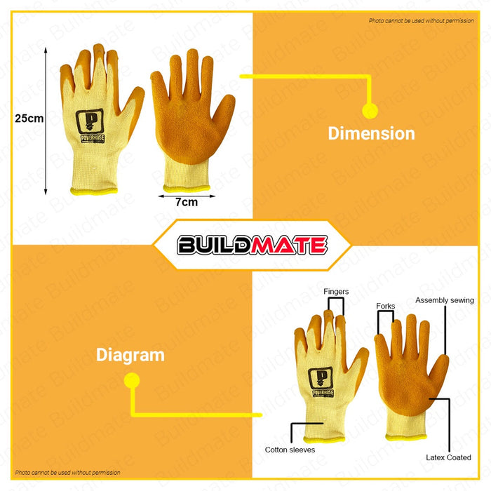 POWERHOUSE Latex Coated Cotton Safety Hand Rubber Gloves Heavy Duty PH-LTXGLV10 •BUILDMATE• PHHT