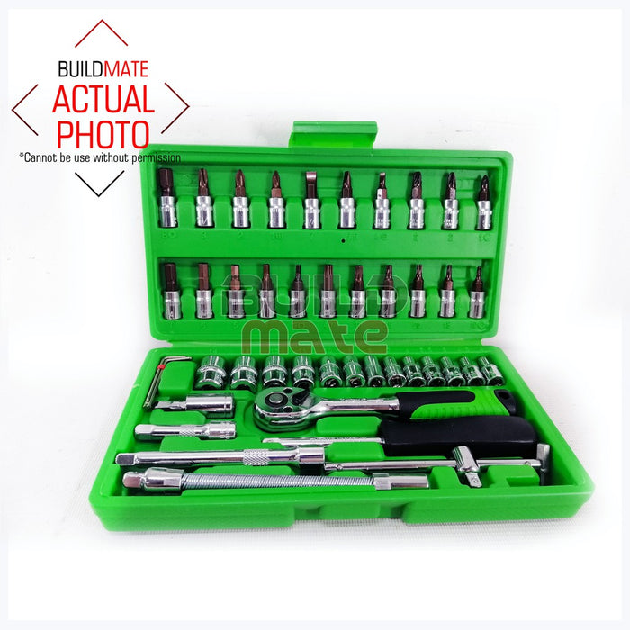 HOYOMA 46PCS / SET Drive Socket Set 1/4" Inch Drive 6 Point HT-DS1446 •BUILDMATE• HYMA