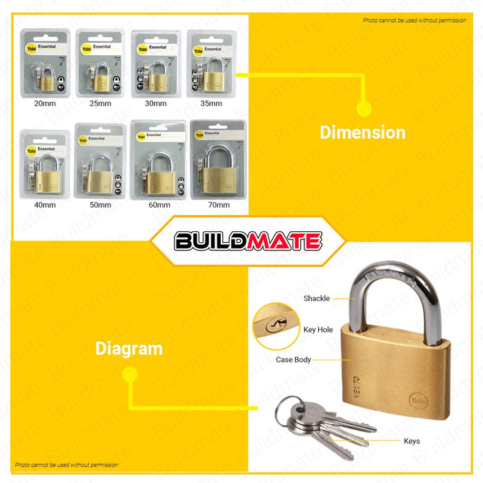 YALE Essential Series SHORT Shackle Brass Padlock SOLD PER PIECE 100% ORIGINAL AUTHENTIC •BUILDMATE•