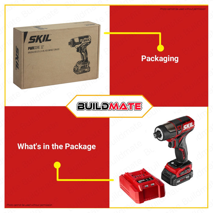 SKIL Cordless Hex Impact Drill/Driver BL 12V with Battery and Charger ID5744C-10  •BUILDMATE•