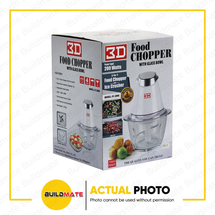 3D 2 IN 1 Food Chopper Ice Crusher Processor 1L FC-200G FC200G •BUILDMATE•