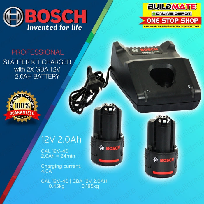 BOSCH Professional 12V Starter Kit Battery 2x GBA 2.0A Hand Charger Se —  Buildmate
