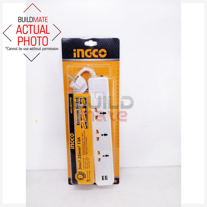 INGCO 3 Way Extension Cord Universal Socket with 2x USB 3 meter Power Strip HES13041VSB •BUILDMATE• IHT