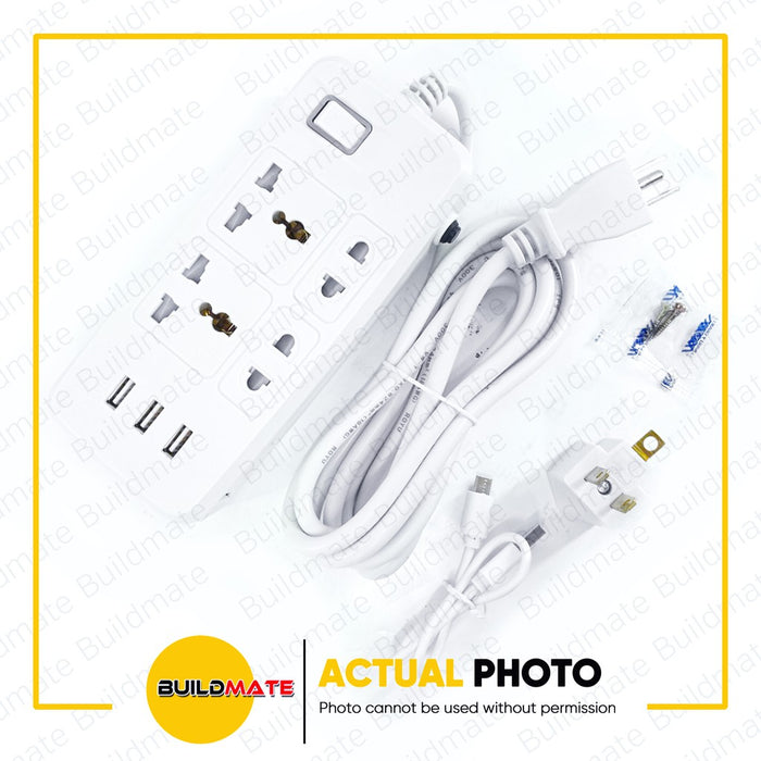 ROYU 4 GANG Extension Cord with 3 USB Ports & Main Switch Power Strip  •BUILDMATE•