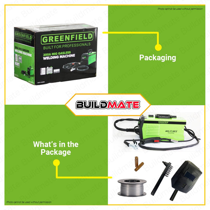 GREENFIELD MIGWELD 200A Gasless Inverter Portable Welding Machine 08-03-10200M •BUILDMATE•