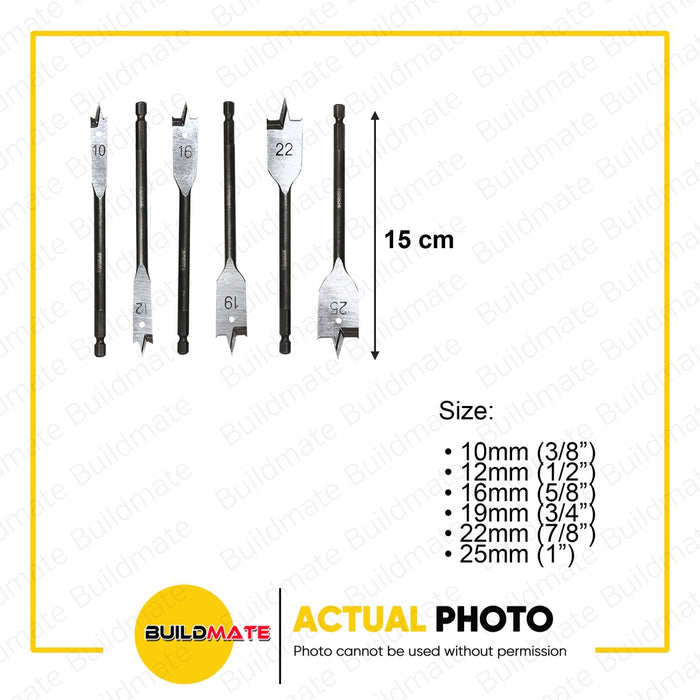 HOTECHE 6PCS/SET Wood Flat Drill Bit Set HTC-511021 •BUILDMATE•