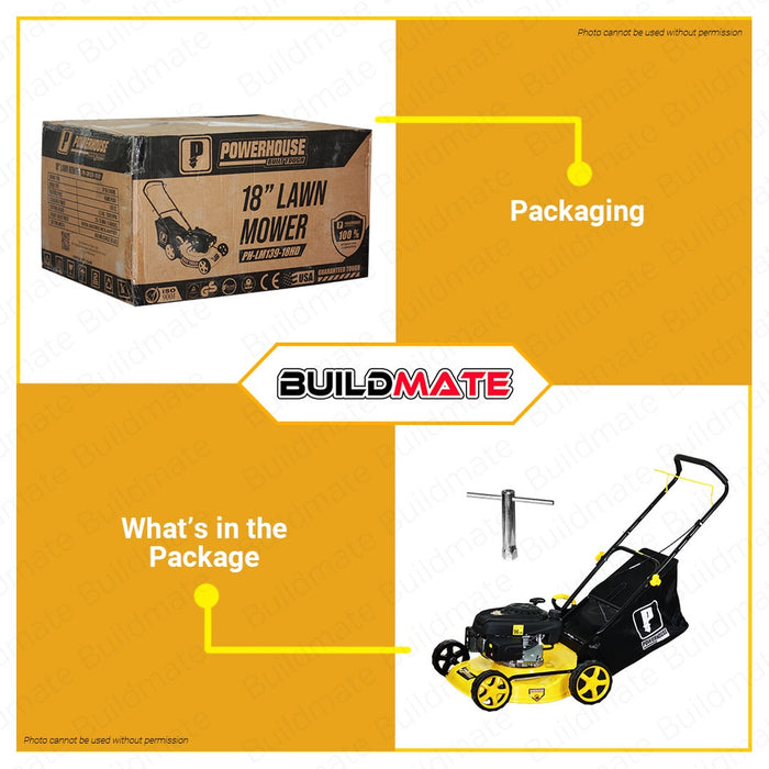 POWERHOUSE USA Lawn Mower 18" Inch 4 Stroke Hand Push Gasoline Engine PH-LM139-18HD •BUILDMATE• PHI