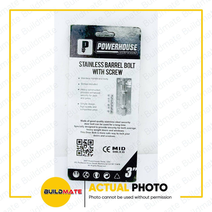POWERHOUSE Stainless Barrel Bolt with Screw 2" | 3" | 4" SOLD PER PIECE •BUILDMATE• PHDH