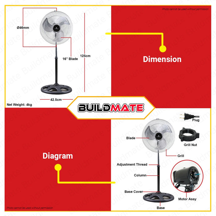 HANABISHI INDUSTRIAL  2 in 1 Electric Stand Fan Floor Fan16" CHROME HISF-160 •BUILDMATE•