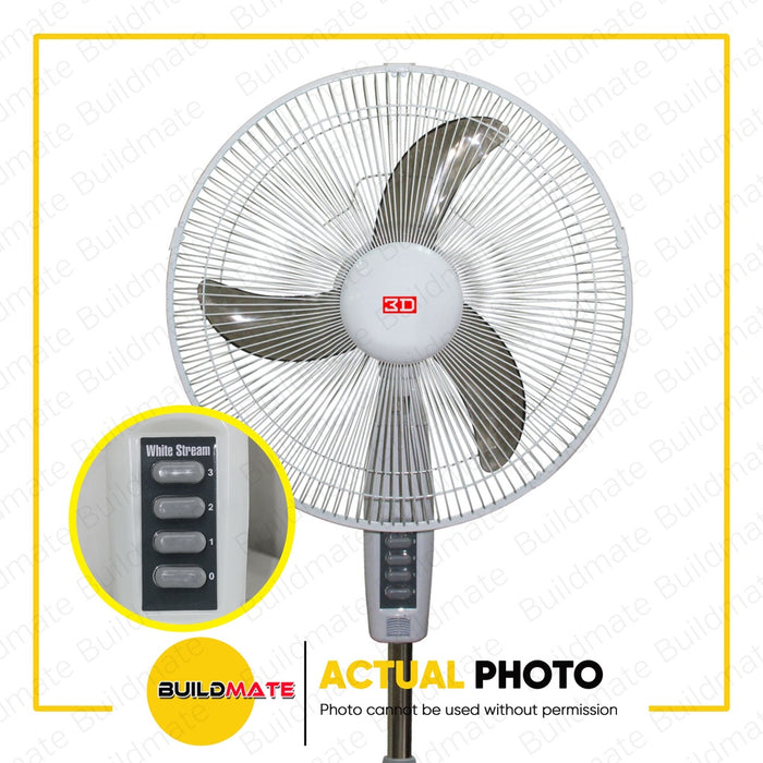 3D 16" White Stream Electric Stand Fan 3 Speed Control SF40WS •BUILDMATE•