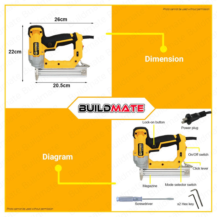 POWERHOUSE Electric Brad Nailer Gun Nail Tacker With Adjustable Pressure And Anti Stuck Technology 1800W PH-ENF30-HD