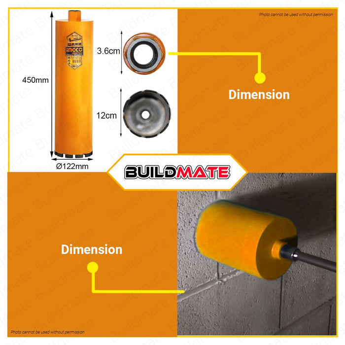 INGCO Diamond Core Bits 122mm Wet Concrete Cutting M22 x 2.5 DCB581228 AUTHENTIC •BUILDMATE•