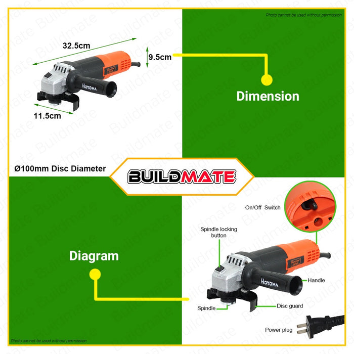 HOYOMA Angle Grinder 750W 100mm HT-AG750 •BUILDMATE• HYMPT