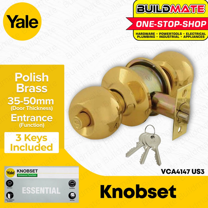 YALE Essential Series Entrance Function Knobset Door Lock Knob Brass Polish #VCA4147 US3 •BUILDMATE•