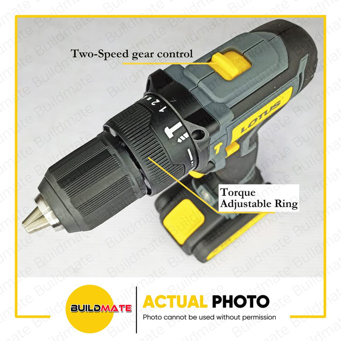 LOTUS BRUSHLESS 18V X-Line Cordless Impact Drill w/2pcs Batt, Charger & Case LTHD18VLI-2BLX LCPT