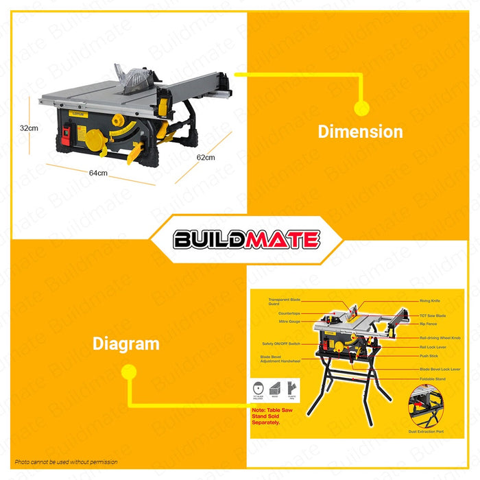 LOTUS Jobsite Portable Table Saw 2000W Heavy Duty Wood Table Saw Heavy Duty LTST254RPF PRO BUILDMATE