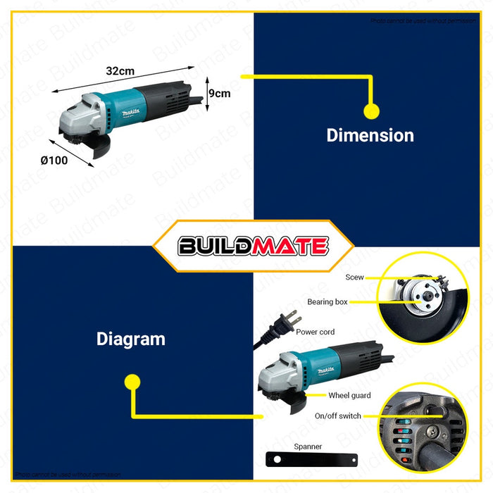 MAKITA Original Angle Grinder 4" with Safety Toggle Back Switch 540W M0910M / M0910B •BUILDMATE•