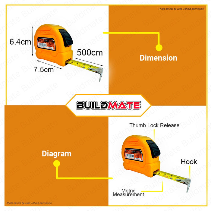 INGCO Steel Tape Measure Measuring Tape with Metric & Inch Super Select 3 METERS | 5 METERS HT2