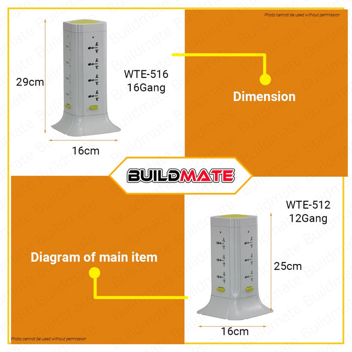 Omni Tower Extension Cord Power Strip WTE512 / WTE516 •BUILDMATE•