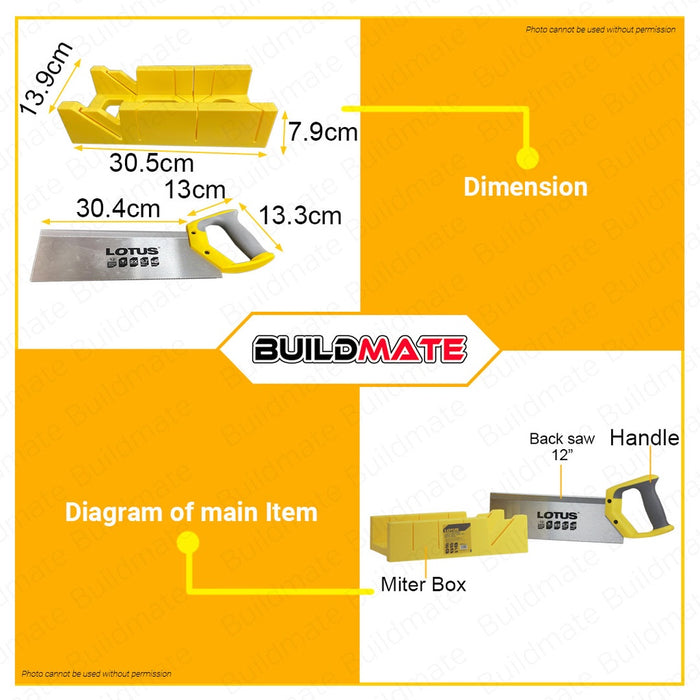 LOTUS Miter Box With 12" Backsaw Saw Set LTHT1200MBX •BUILDMATE•