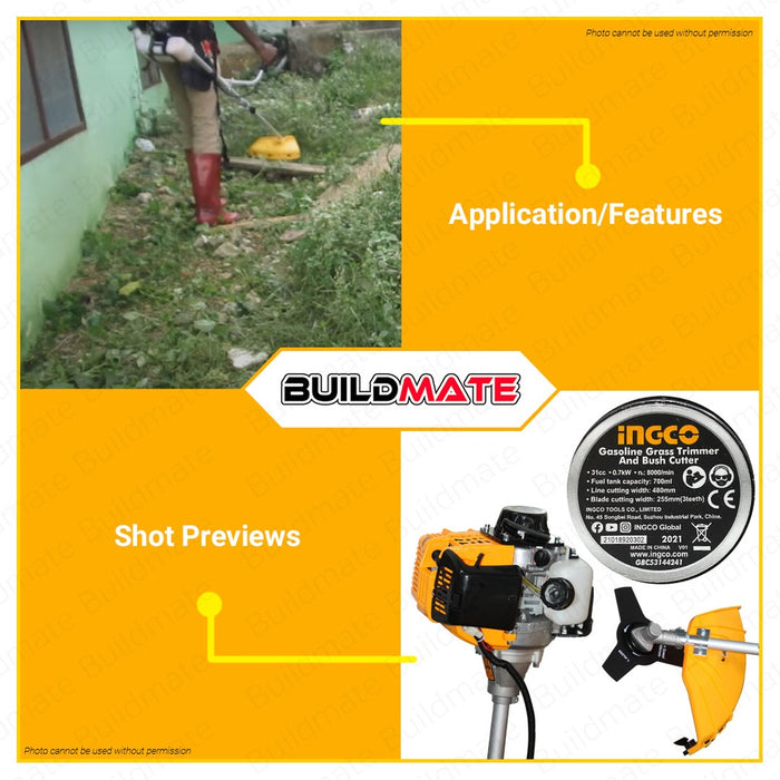 INGCO Heavy Duty 4 Stroke Gasoline Grass Trimmer and Bush Cutter GBC53144241 •BUILDMATE• IPT