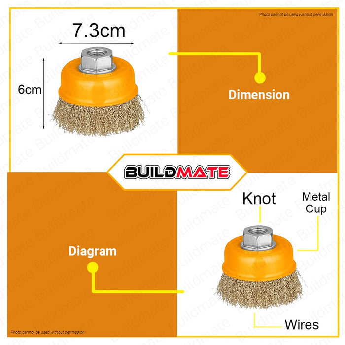 INGCO Cup Wire Brush With Nut for Angle Grinder 75mm 3" WB10752 •BUILDMATE• HT2