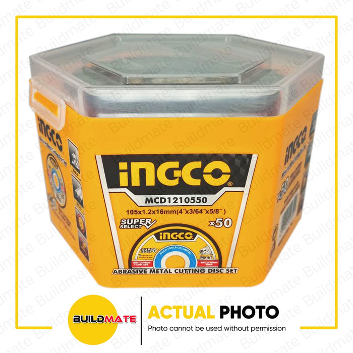 INGCO Abrasive Metal Cutting Disc Set 50PCS/SET For Angle Grinder 4" MCD1210550 •BUILDMATE• IHT