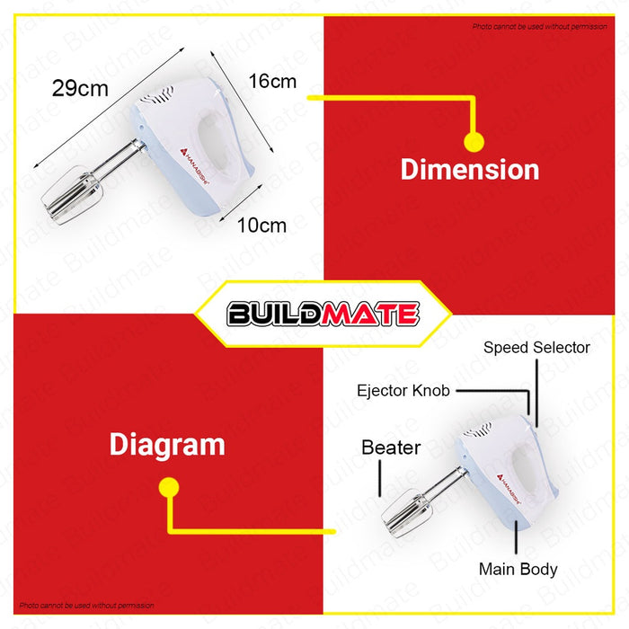 HANABISHI Handmixer Hand Mixer 150W HHM-51 •BUILDMATE•