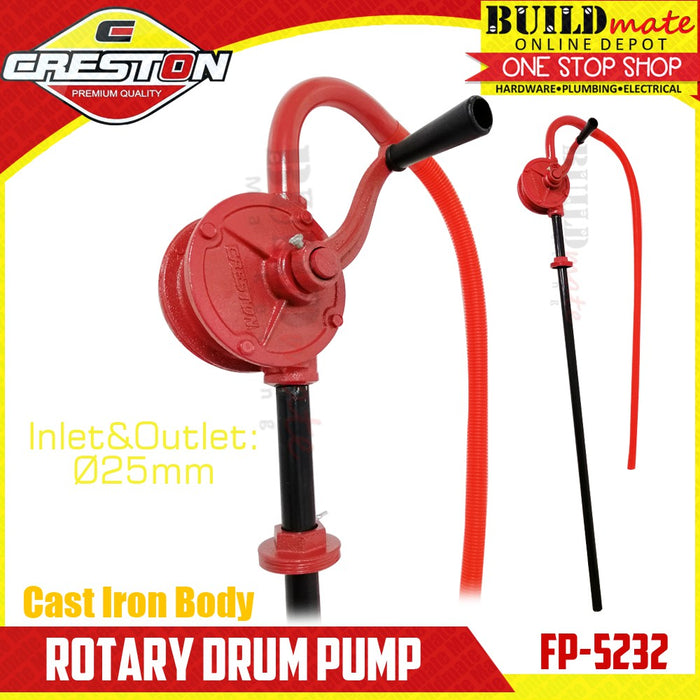 CRESTON Drum Pump Hand Operated Rotary 25mm FP-5232 WITH TUBE & HOSE