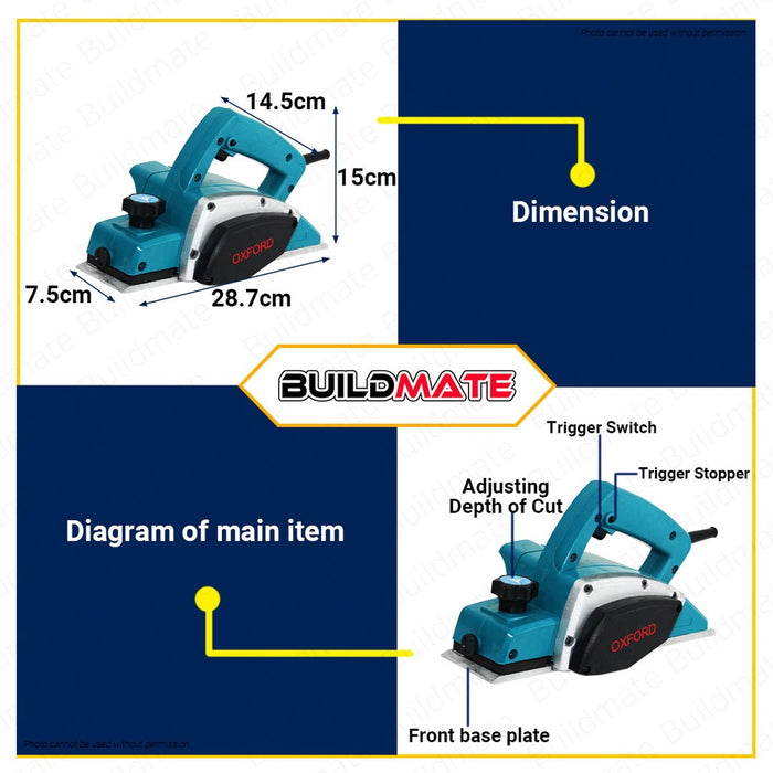 OXFORD ENGLAND Wood Electric Planer 750W For Woodworking N1900B •BUILDMATE•