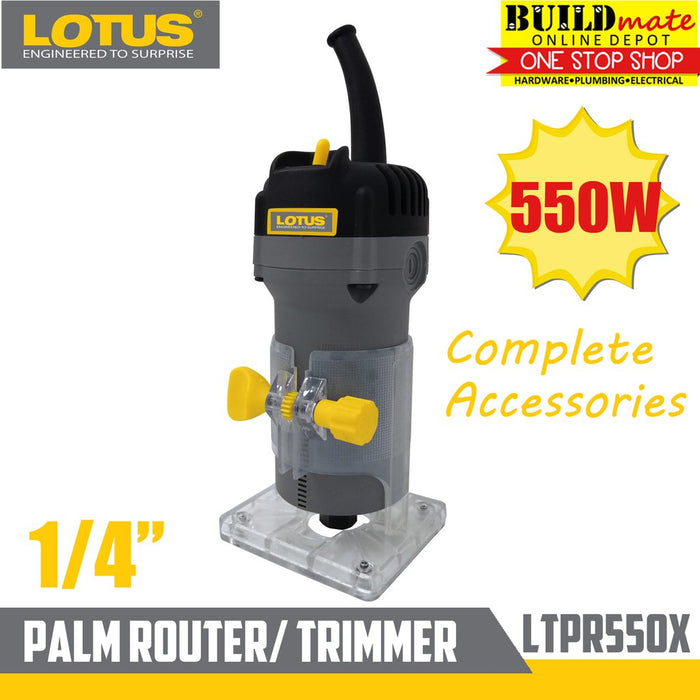 BUILDMATE Lotus 550W Palm Router / Trimmer Laminate LTPR550X with 12PCS/SET 1/4" Inch Router Bit LPT