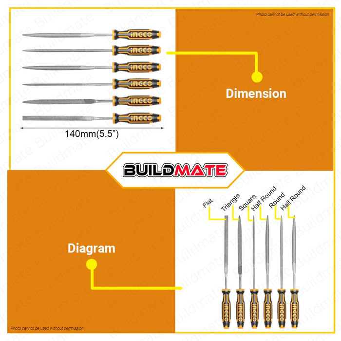 BUILDMATE Ingco 6PCS File Set 5.5" Inch Kikil for Woodworking Kikir HKTF63 IHT