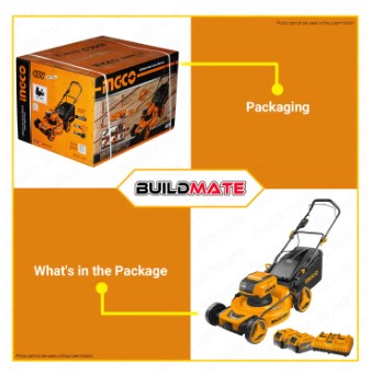 BUILDMATE Ingco Lithium-Ion Cordless Brushless Lawn Mower 40V 18" / 20" Rechargeable Hand Push Drive Garden Grass Cutting Trimmer Lawnmower - ICPT