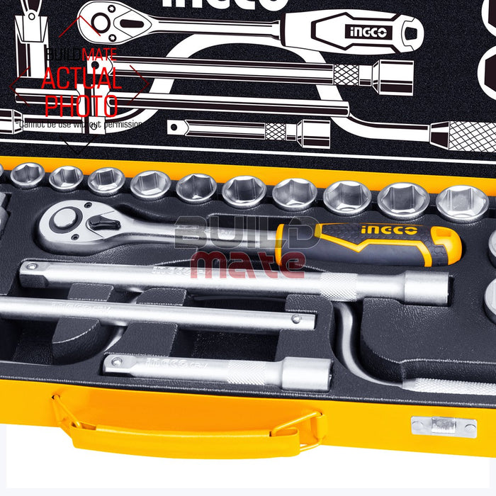 BUILDMATE Ingco 24PCS Socket Set 1/2" Inch Auto Repair Drive Tool Kit Ratchet Wrench HKTS0243 IHT