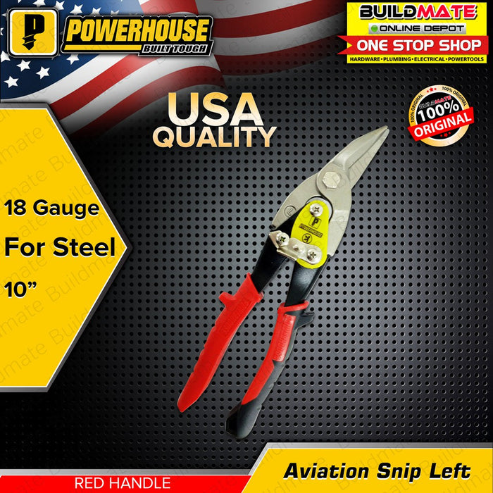 POWERHOUSE Aviation Snips Left Cutting 10" RED HANDLE + FREE GLOVES •BUILDMATE• PHHT