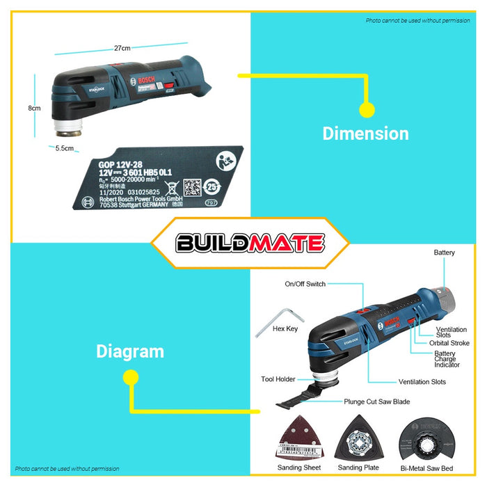 BOSCH Lithium Ion Li-Ion Cordless Multi-Purpose Oscillating Tool Solo GOP 12V 12V-28 06018B50L0 BLC