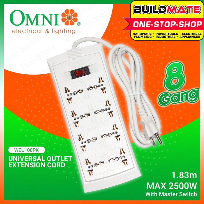 OMNI Universal Outlet Extension Cord 8 Gang with Switch Power Strip WEU108PK •BUILDMATE•