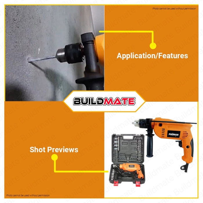 PROMAN Impact Drill Driver Kit with Accessories & Case 1000W PR1600BX / PR1600KIT •BUILDMATE•